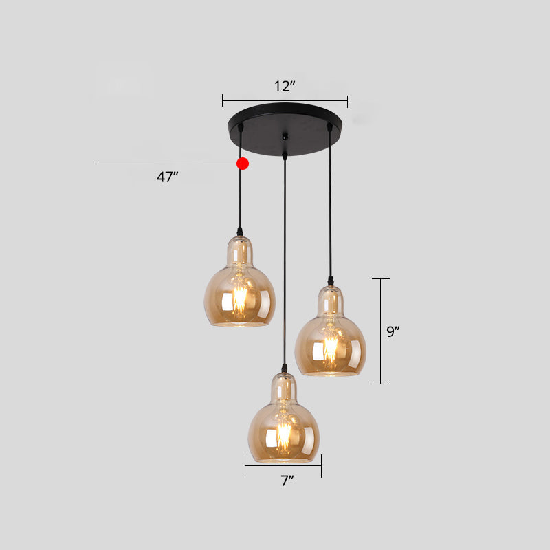 Black Postmodern Gourd Pendant Lamp With 3 Glass Heads For Dining Room Suspension Amber / 12