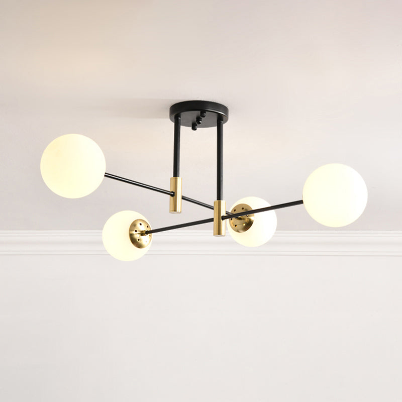 Sleek Ivory Glass Ball Flush Ceiling Light In Simple Black - Brass - Semi Mount For Dining Room 4 /