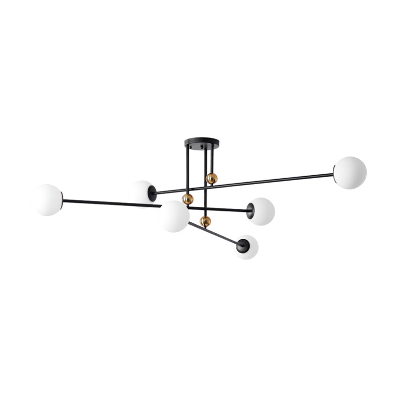 Sleek Opal Glass Semi Flush Ceiling Light Fixture - 6 - Bulb Minimalistic Mount For Living Room