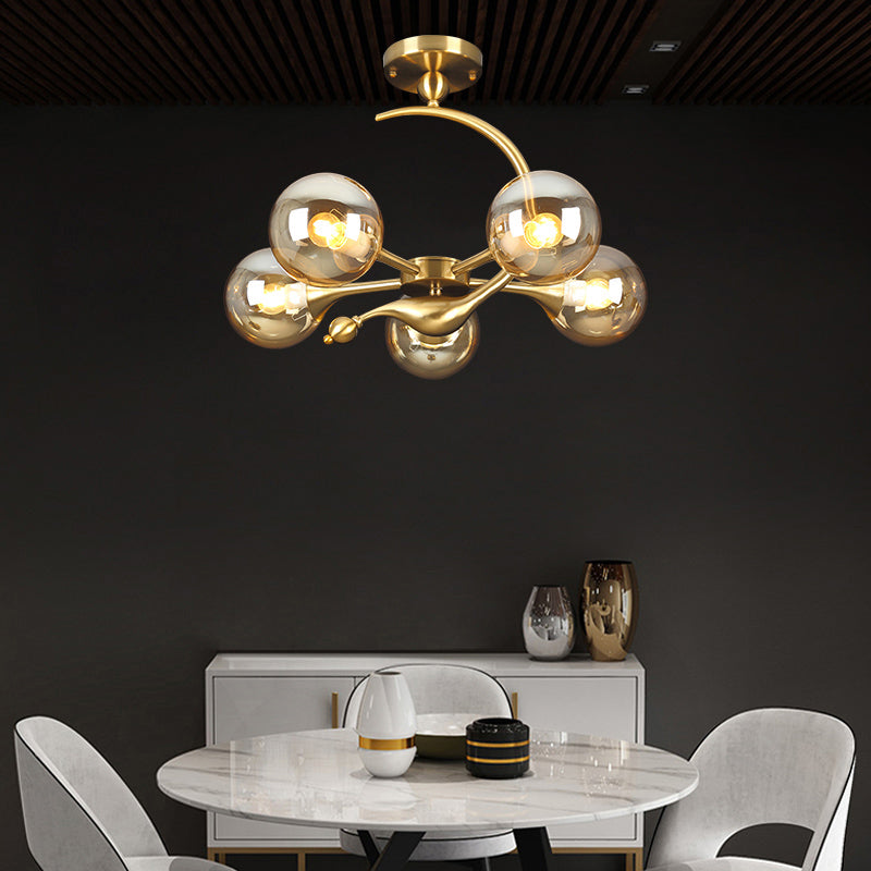Modern Glass Chandelier Light With Brass Finish For Living Room