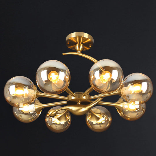 Modern Glass Chandelier Light With Brass Finish For Living Room 8 / Amber