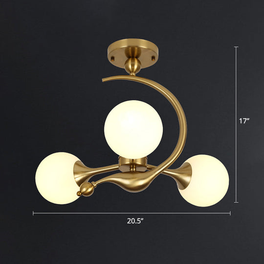 Modern Glass Chandelier Light With Brass Finish For Living Room 3 / Cream