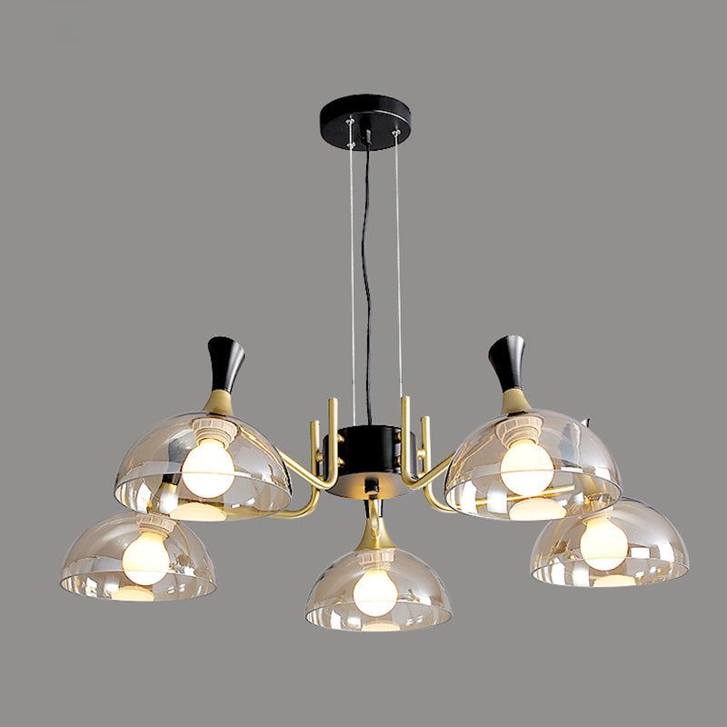 Contemporary Hanging Chandelier With Bowl Shaped Glass And Grip In Black-Brass For Restaurants 5 /