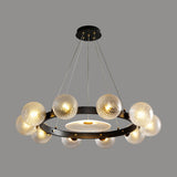 Black Designer Glass Ball Pendant Chandelier For Restaurant: Clear Lattice Design 10 /