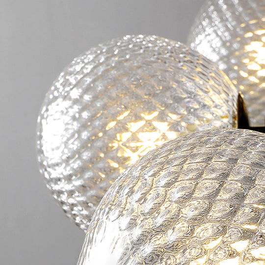 Black Designer Ball Pendant Chandelier With Clear Lattice Glass - Restaurant Hanging Light