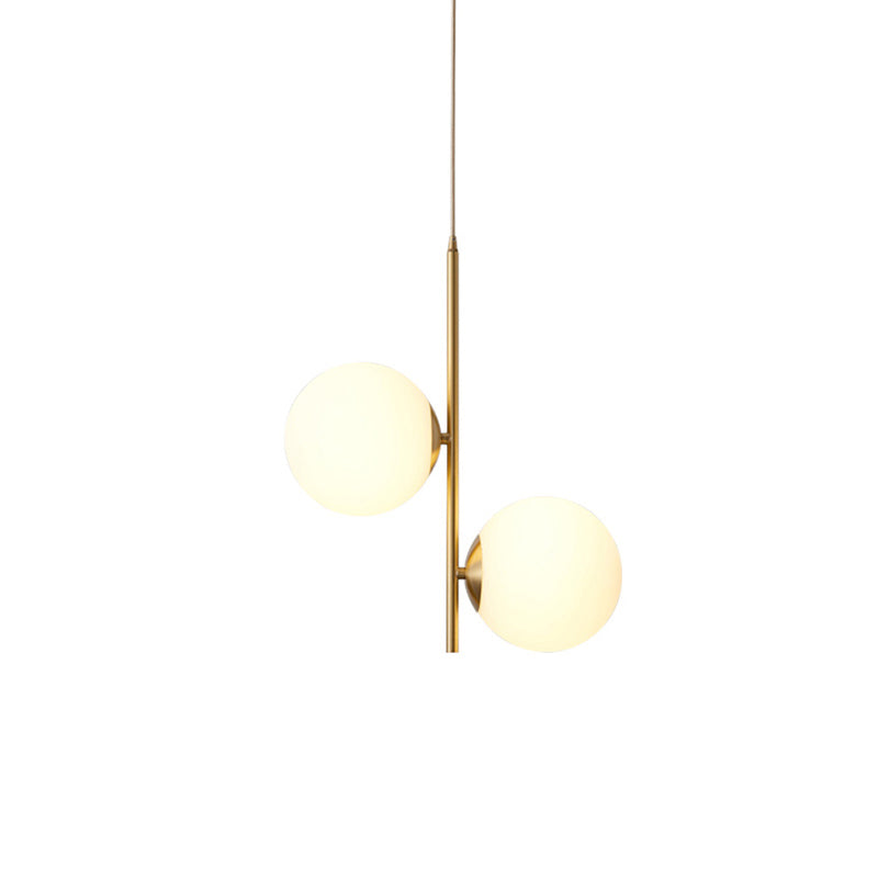 Minimalist Gold Suspension Chandelier: Opaque Glass Spherical 2-Head Light For Dining Room