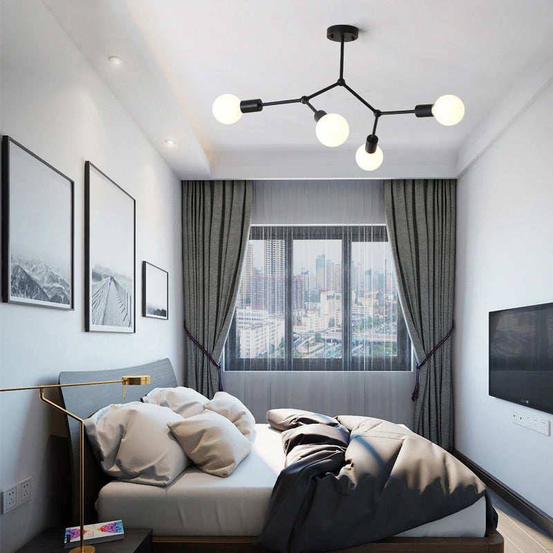 Minimalist Molecular Metal Chandelier: Stylish Living Room Lighting 4 / Black