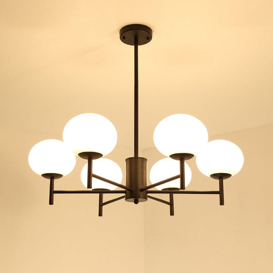 Modern Oval Cream Glass Living Room Ceiling Chandelier 6 / Black