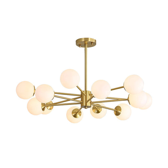 Ivory Glass Postmodern Chandelier With Gold Burst Design For Living Room
