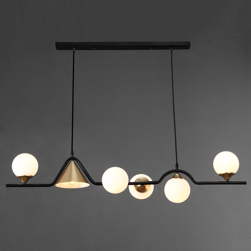 Ivory Glass Island Pendant Light: Geometric Contemporary Hanging Fixture For Restaurants 6 / Black