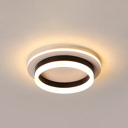 Compact Metal Led Flush Mount Ceiling Light With Acrylic Diffuser - Minimalist Design Black-White /