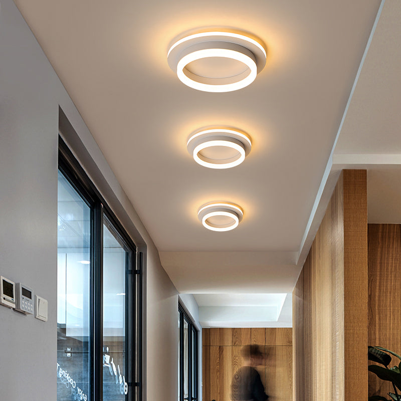 Compact Metal Led Flush Mount Ceiling Light With Acrylic Diffuser - Minimalist Design