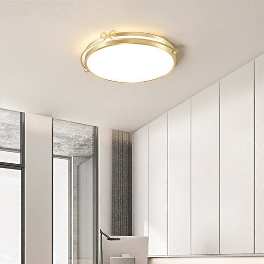 Gold Finish Flush Mount Led Ceiling Lamp With Swirl Decor / 16’ Warm