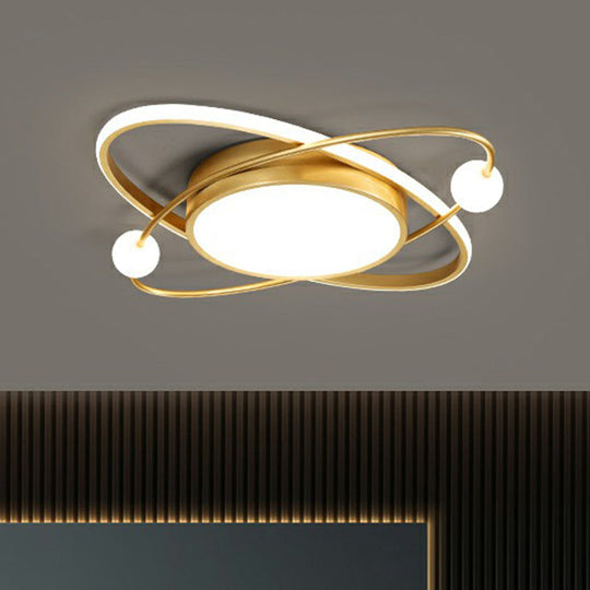 Minimalistic Gold Finish Led Flush Mount Ceiling Lamp For Bedroom