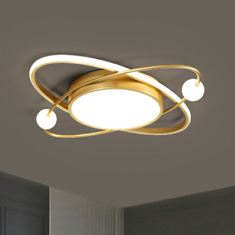 Minimalistic Gold Finish Led Flush Mount Ceiling Lamp For Bedroom / 19.5 White