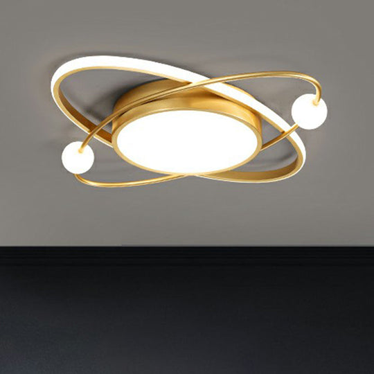 Minimalistic Gold Finish Led Flush Mount Ceiling Lamp For Bedroom