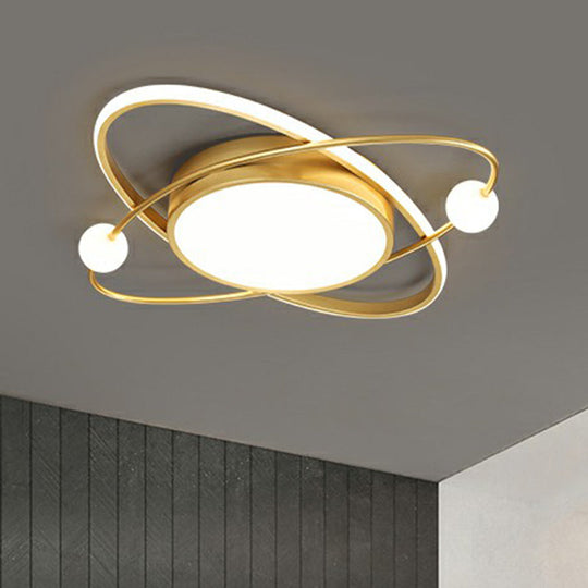 Minimalistic Gold Finish Led Flush Mount Ceiling Lamp For Bedroom