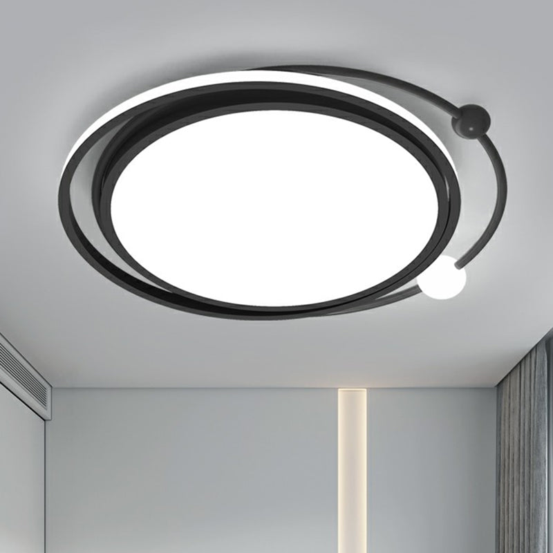 Modern Black Flush Mount Led Bedroom Light - Simple Round Ceiling Fixture With Acrylic Planetary