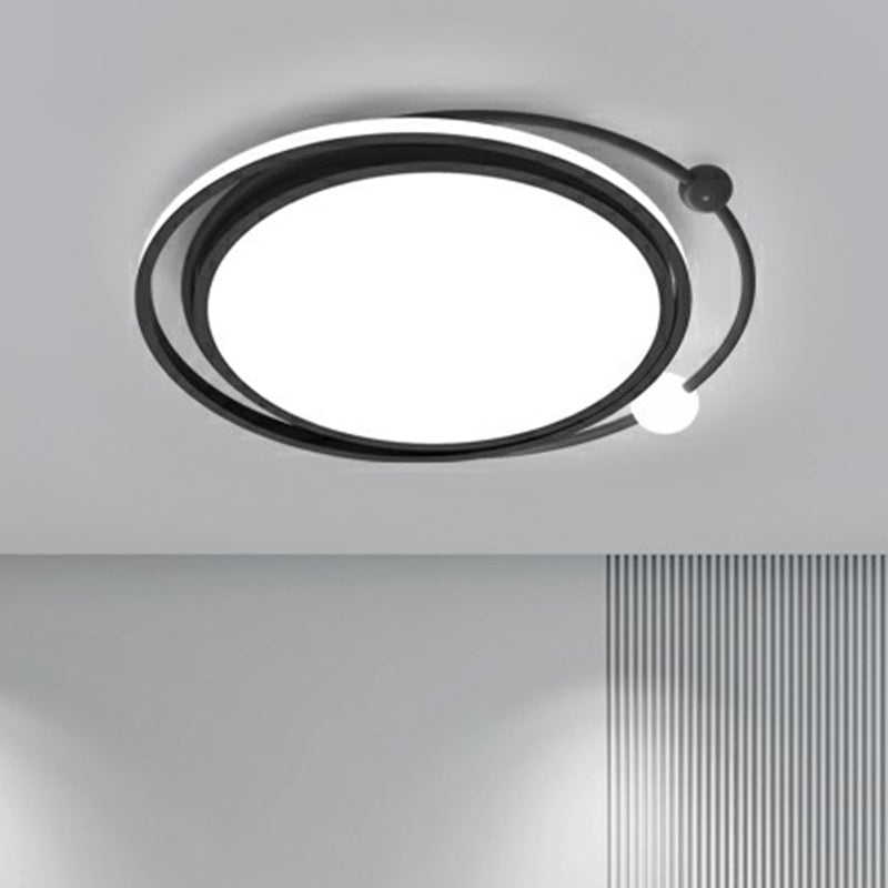 Modern Black Flush Mount Led Bedroom Light - Simple Round Ceiling Fixture With Acrylic Planetary