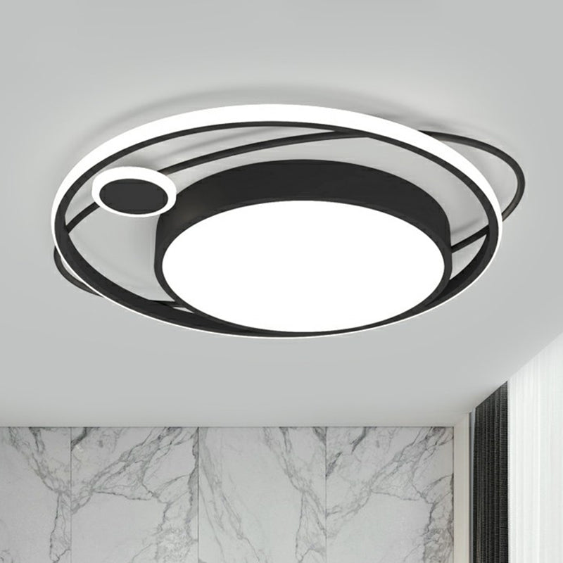 Modern Black Nordic Metal Circle Led Flush Mount Light For Bedroom