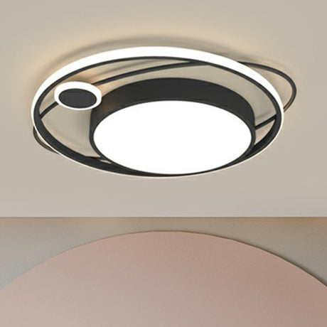 Modern Black Nordic Metal Circle Led Flush Mount Light For Bedroom / 23.5