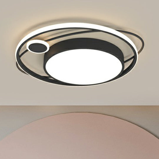 Modern Black Nordic Metal Circle Led Flush Mount Light For Bedroom / 23.5
