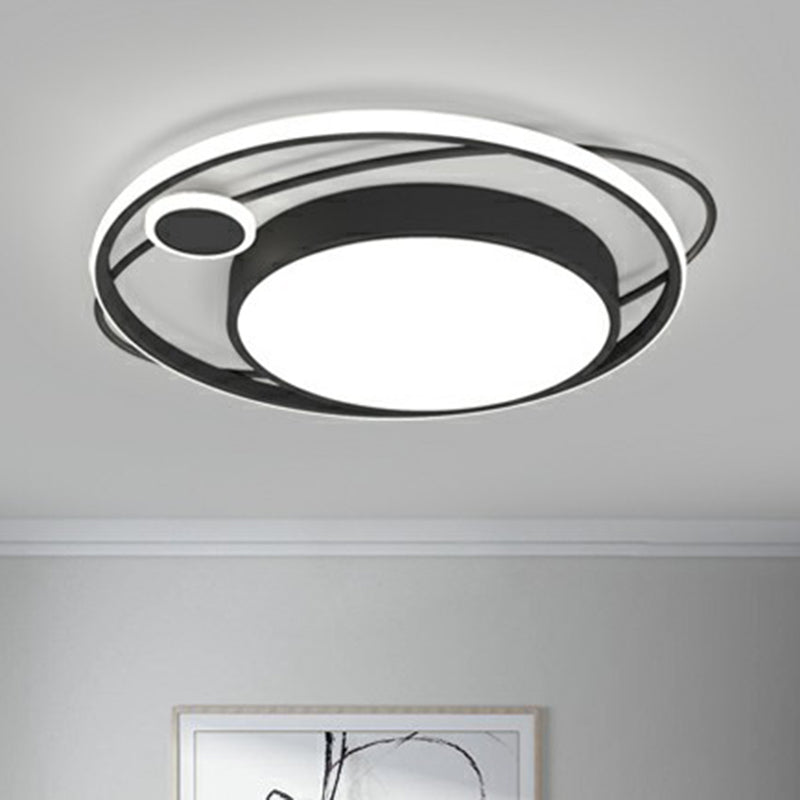 Modern Black Nordic Metal Circle Led Flush Mount Light For Bedroom