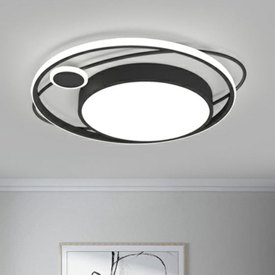 Modern Black Nordic Metal Circle Led Flush Mount Light For Bedroom