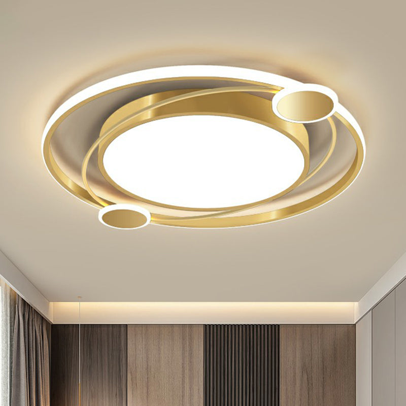Gold Finish Led Ceiling Mount Lamp - Metal Circular Flush Light For Bedroom
