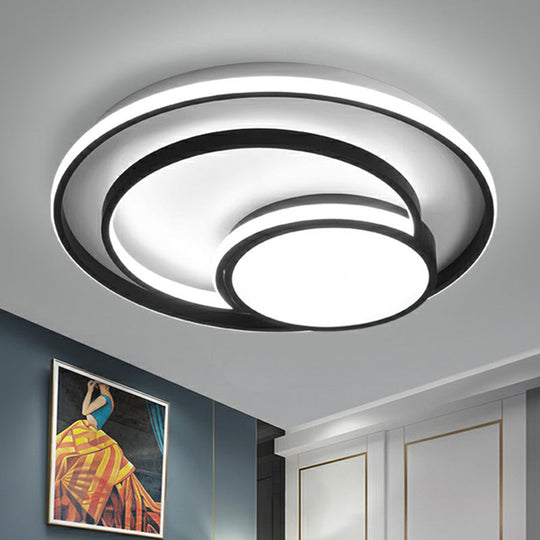Black Minimalist 3 - Ring Flush Mount Ceiling Lamp With Acrylic Shade