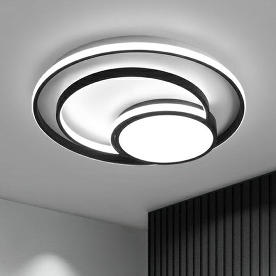 Black Minimalist 3-Ring Flush Mount Ceiling Lamp With Acrylic Shade