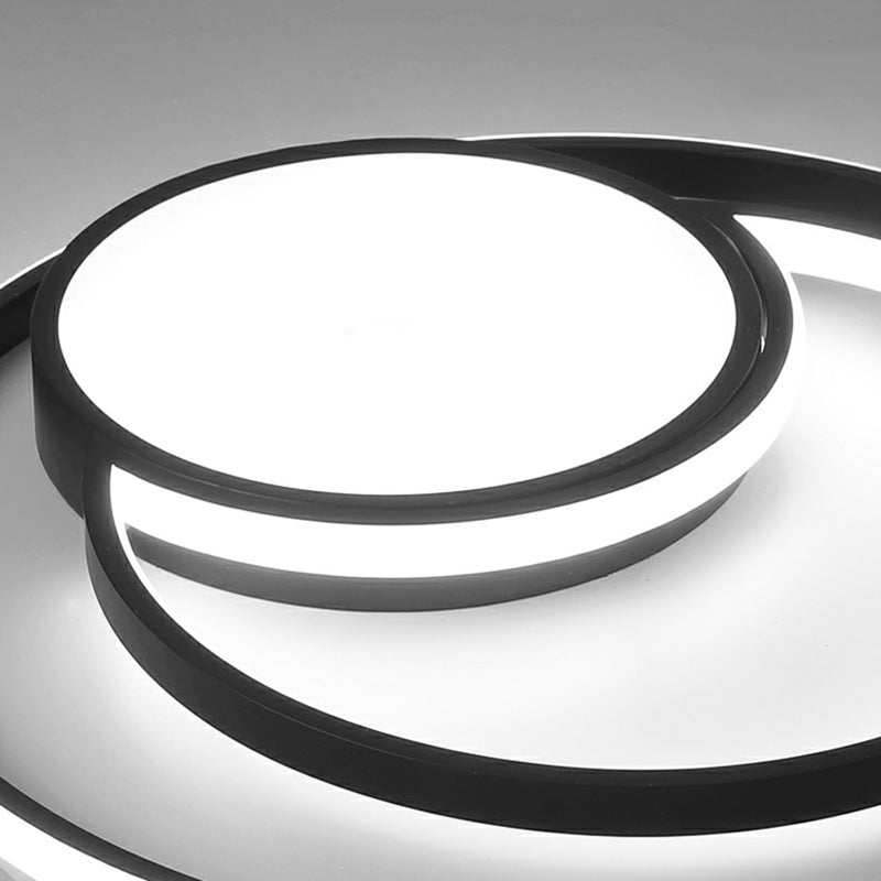 Black Minimalist 3-Ring Flush Mount Ceiling Lamp With Acrylic Shade