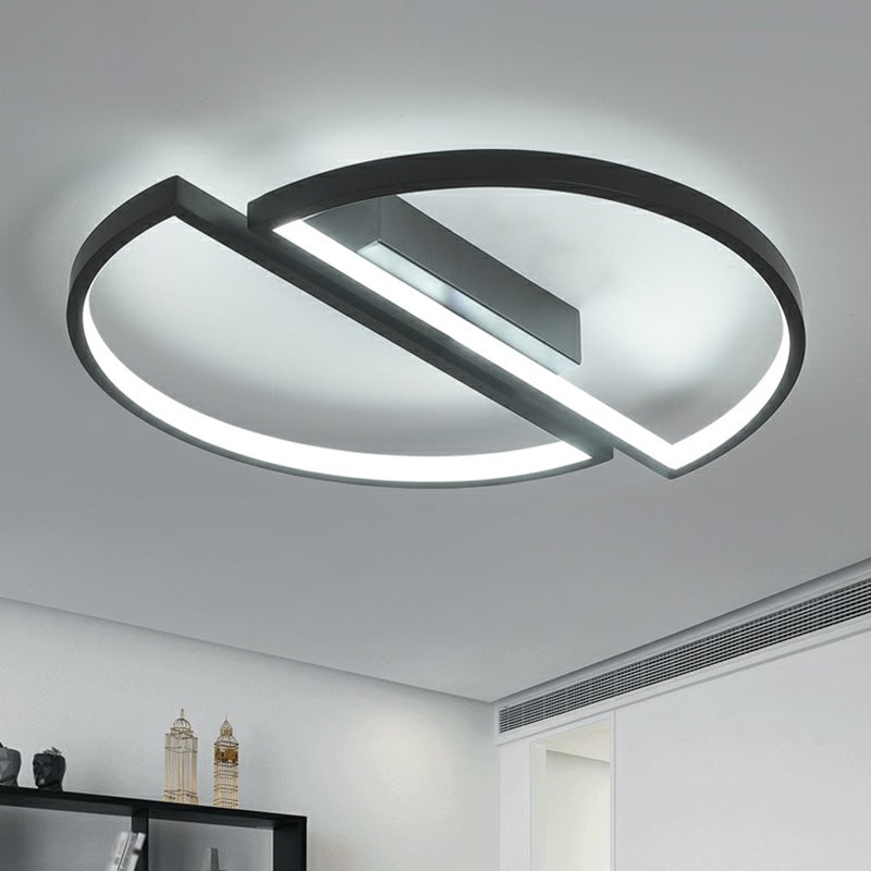 Minimalistic Black And White Led Semi-Circle Flush Mount Ceiling Light With Aluminum Finish