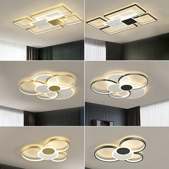 Modern Metal Frame Flush - Mount Led Ceiling Lamp For Living Room - Minimalistic Design