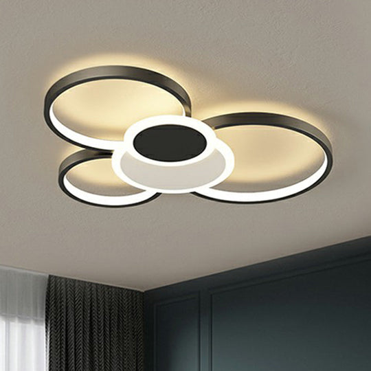 Modern Metal Frame Flush - Mount Led Ceiling Lamp For Living Room - Minimalistic Design Black /
