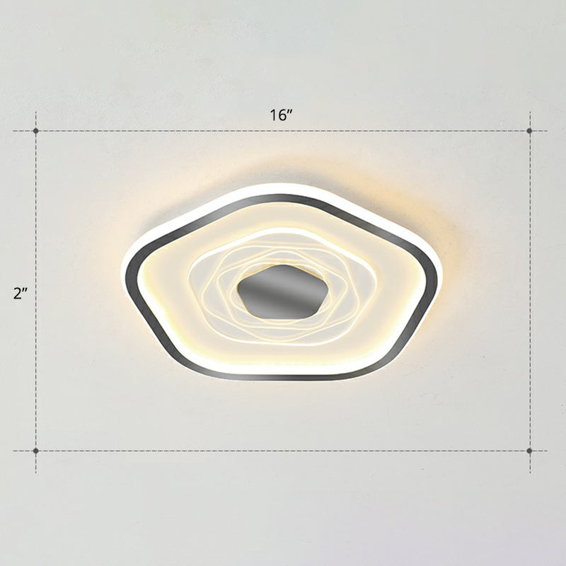 Minimalist Metal Led Flush Ceiling Light - Pentagonal Bedroom Fixture Black / 16 Third Gear