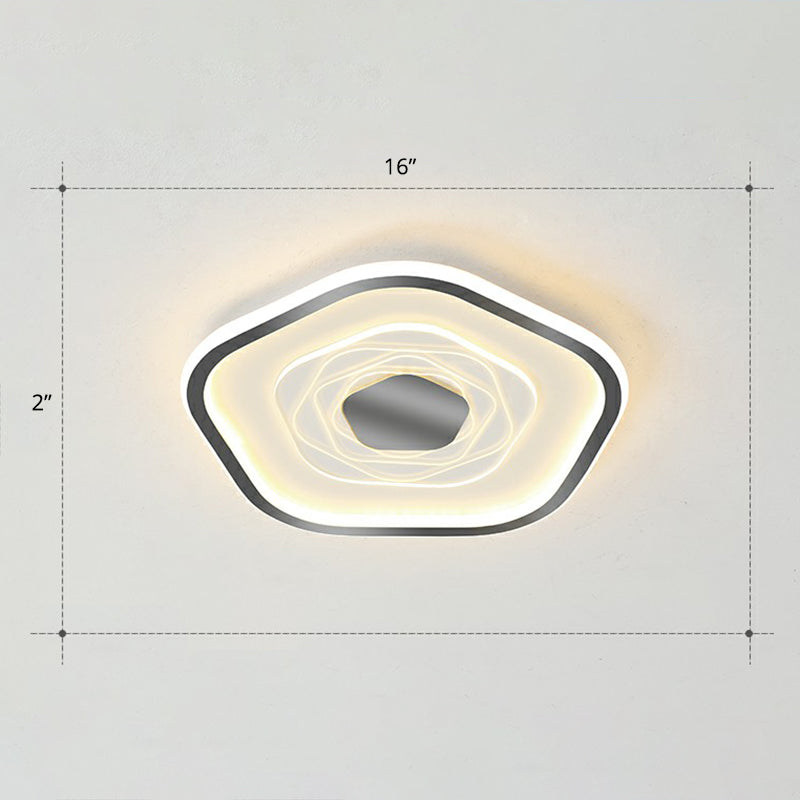 Minimalist Metal Led Flush Ceiling Light - Pentagonal Bedroom Fixture Black / 16 Remote Control