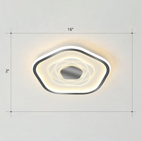 Minimalist Metal Led Flush Ceiling Light - Pentagonal Bedroom Fixture Black / 16 Remote Control