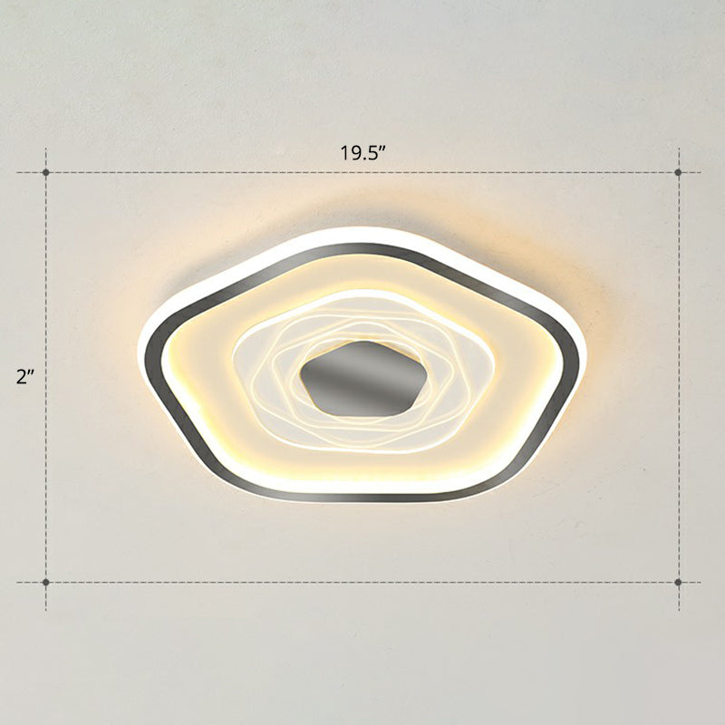 Minimalist Metal Led Flush Ceiling Light - Pentagonal Bedroom Fixture Black / 19.5’ Warm