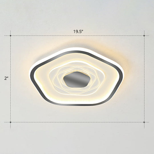 Minimalist Metal Led Flush Ceiling Light - Pentagonal Bedroom Fixture Black / 19.5 Remote Control