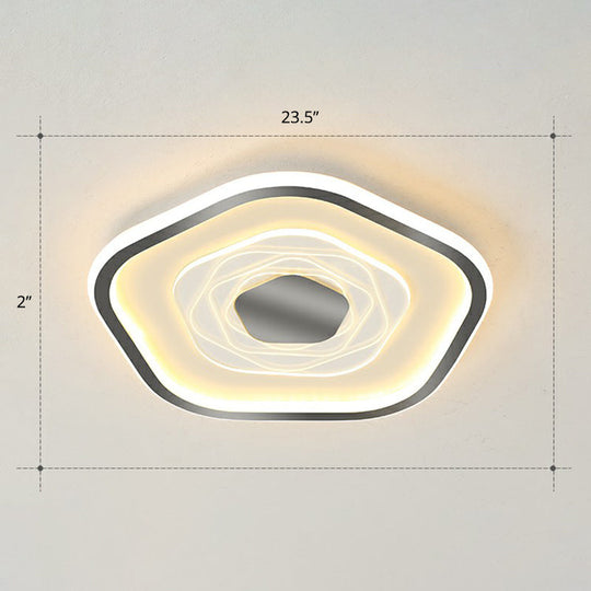 Minimalist Metal Led Flush Ceiling Light - Pentagonal Bedroom Fixture Black / 23.5 Warm