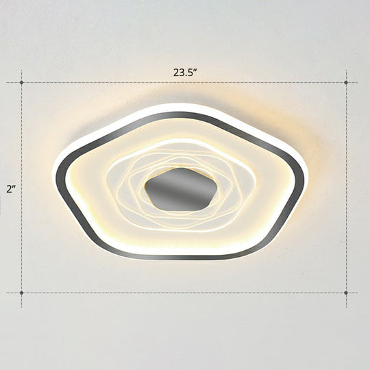 Minimalist Metal Led Flush Ceiling Light - Pentagonal Bedroom Fixture Black / 23.5’ Remote