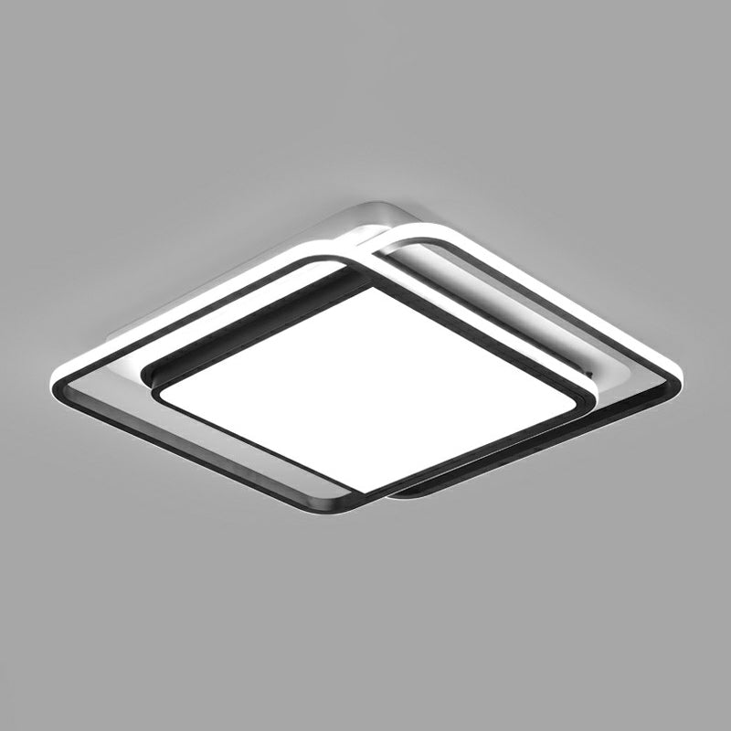 Black Acrylic Nordic Led Ceiling Light For Bedroom - Square Flush Mount Fixture / 16.5’ White