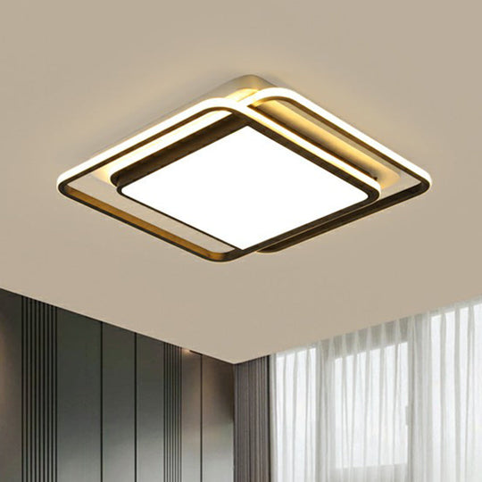 Black Acrylic Nordic Led Ceiling Light For Bedroom - Square Flush Mount Fixture