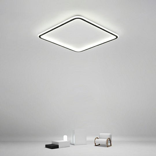 Minimalist Black Square Led Flush Ceiling Lamp - Ultrathin Acrylic Bedroom Light Fixture / 16’