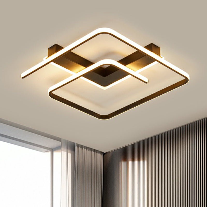 Modern Black Led Flush Ceiling Light For Bedroom - Square Shape With Sleek Metal Design / 16.5