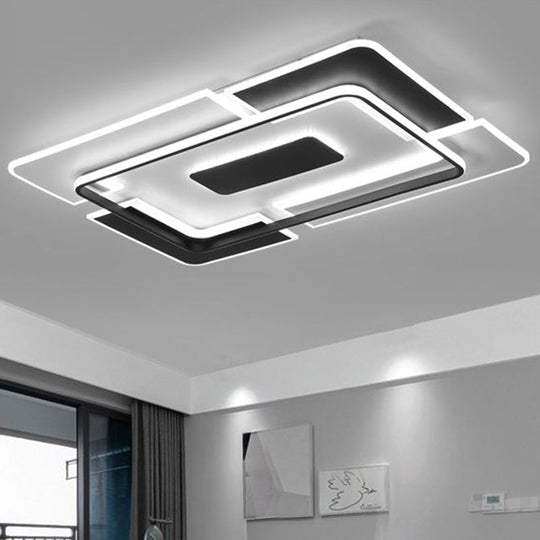 Minimalist Black And White Living Room Ceiling Light - Rectangular Flush Mount Fixture