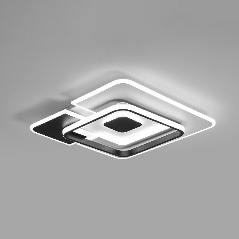 Minimalist Black And White Living Room Ceiling Light - Rectangular Flush Mount Fixture Black -