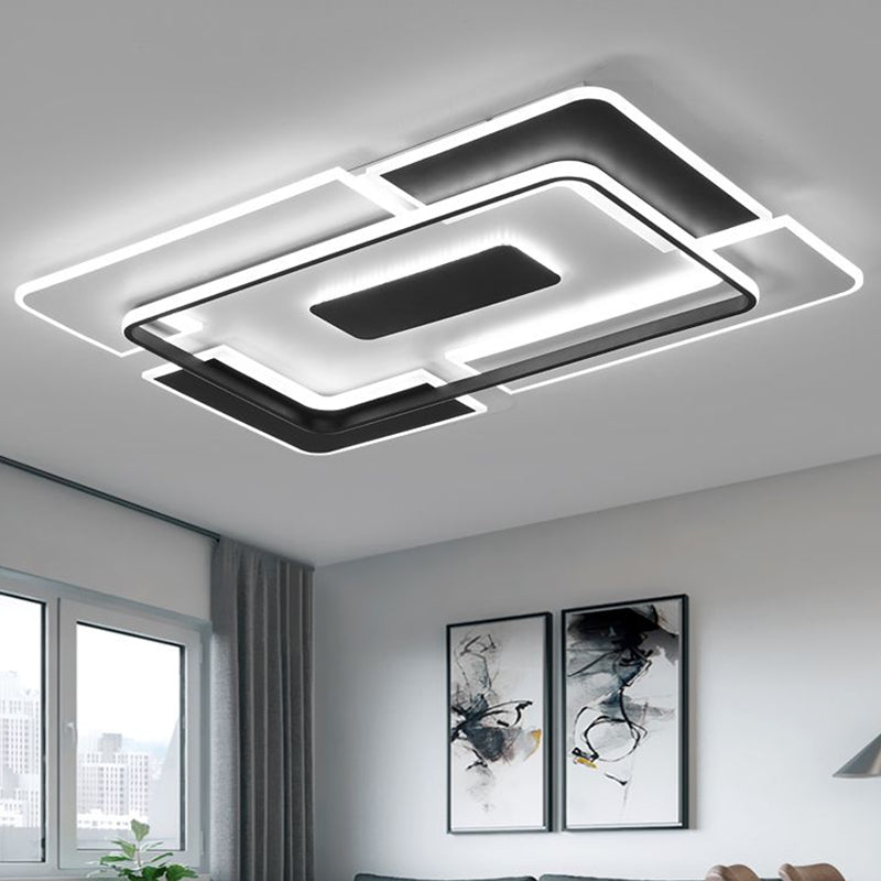 Minimalist Black And White Living Room Ceiling Light - Rectangular Flush Mount Fixture