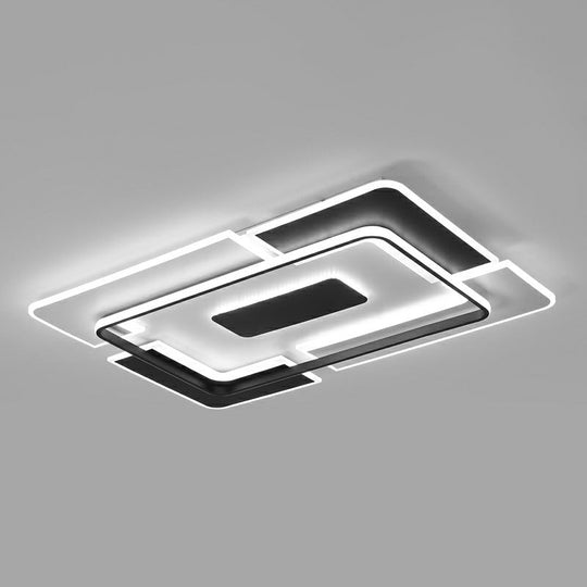 Minimalist Black And White Living Room Ceiling Light - Rectangular Flush Mount Fixture Black-White /